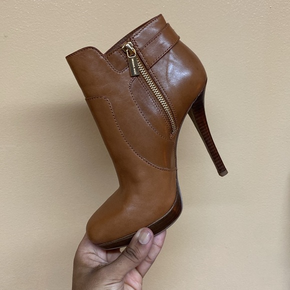 Michael Kors "WYATT" MK Logo Platform High Heel Booties "Luggage Brown” - Picture 9 of 17